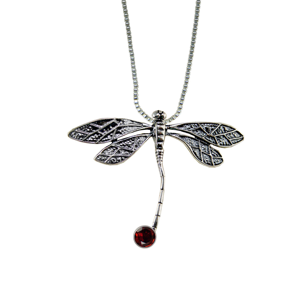 Sterling Silver Dragonfly Pendant With Faceted Garnet